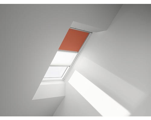 VELUX Vorteils-Set Verdunkelungsrollo uni orange und Faltstore Plissee weiß manuell Rahmen aluminium DFD F04 4564S