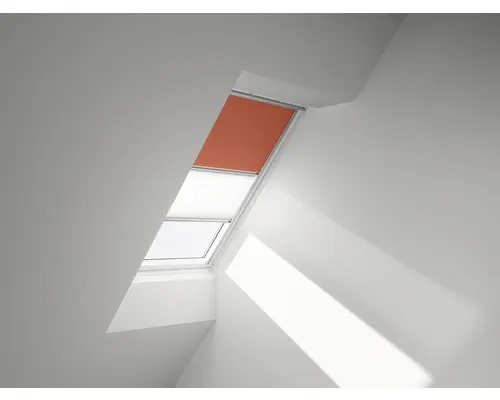 VELUX Vorteils-Set Verdunkelungsrollo uni orange und Faltstore Plissee in weiß DFD C01 4564S