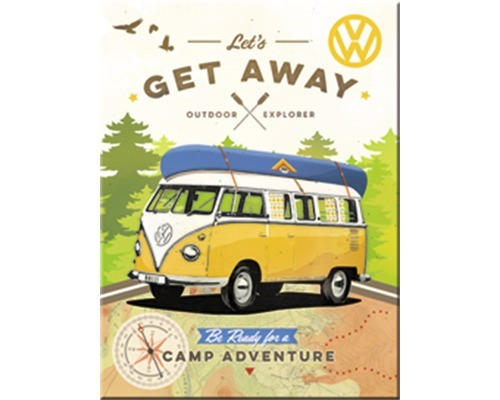 Dekomagnet VW Bulli Let`s Get Away 8x6 cm