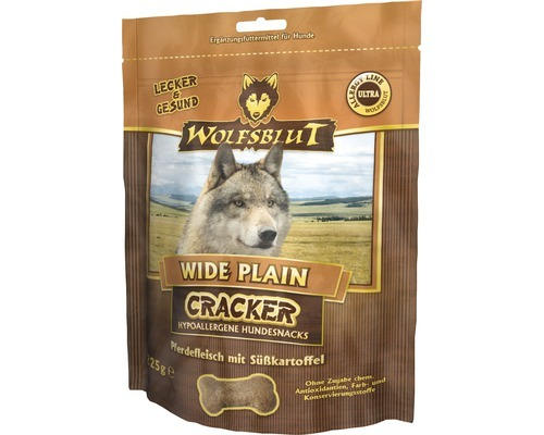 Hundesnack WOLFSBLUT Wide Plain Cracker Pferd mit Süßkartoffeln mit wertvollen Superfoods, getreidefrei, Glutenfrei 225 g