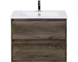 Waschbeckenunterschrank Sanox Porto Keramik 57x71x51 cm mit Keramikwaschbecken Nebraska Eiche