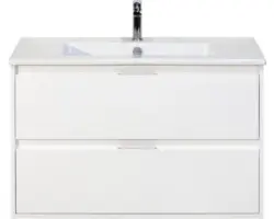 Waschbeckenunterschrank Sanox Porto Keramik 57x91x51 cm mit Keramikwaschbecken weiß hochglanz
