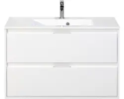 Waschbeckenunterschrank Sanox Porto Mineralguss 56,5x90x50 cm mit Mineralgusswaschbecken weiß hochglanz