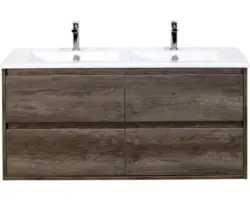 Waschbeckenunterschrank Sanox Porto Keramik 57x121x51 cm mit Doppel-Keramikwaschbecken 4 Schubladen Nebraska Eiche