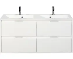 Waschbeckenunterschrank Sanox Porto Mineralguss 56,5x120x50 cm mit Doppel-Mineralgusswaschbecken 4 Schubladen weiß hochglanz