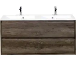 Waschbeckenunterschrank Sanox Porto Mineralguss 56,5x120x50 cm mit Doppel-Mineralgusswaschbecken 4 Schubladen Nebraska Eiche