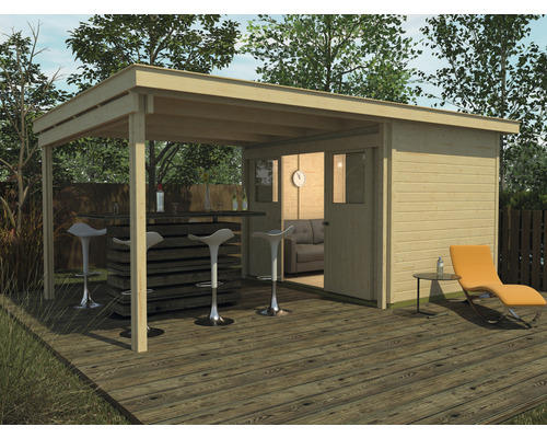 Gartenhaus weka Lounge-Haus 2 300 cm Lounge mit Fußboden 594 x 295 cm natur