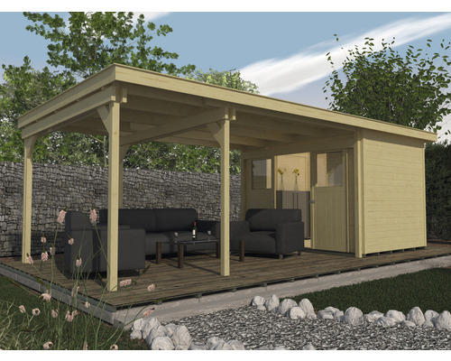 Gartenhaus weka Lounge-Haus 1 450 cm Lounge mit Fußboden 654 x 295 cm natur