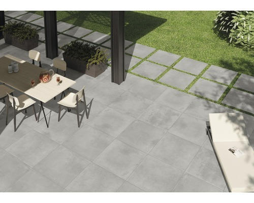 FLAIRSTONE Feinsteinzeug Terrassenplatte Concrete grau rektifizierte Kante 75 x 75 x 2 cm