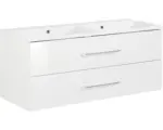 Hornbach Waschbeckenunterschrank Fackelmann B.clever Mineralguss 120 51x120x46 cm mit Doppel-Mineralgusswaschbecken weiß