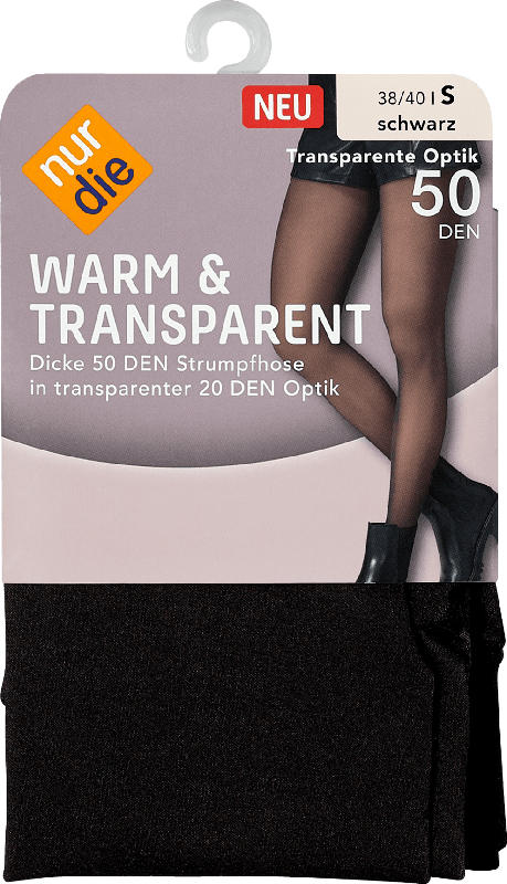 nur die Warm & Transparent Strumpfhose schwarz 50 DEN, Gr. 38/40