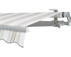 SOLUNA Gelenkarmmarkise Concept 4x2,5 Stoff Dessin 6287 Gestell Silber E6EV1 eloxiert Antrieb rechts inkl. Motor und Wandschalter