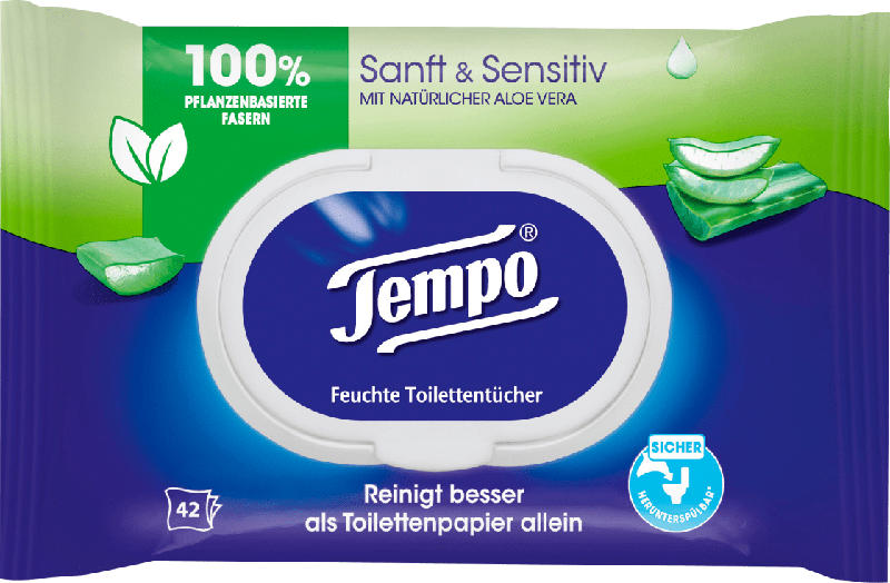 Tempo sanft & sensitiv feuchte Toilettentücher Aloe Vera