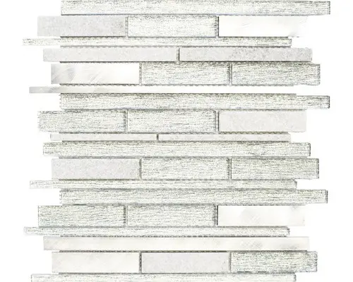 Glasmosaik mit Naturstein XAM GV64 29,8x31,0 cm weiß silber