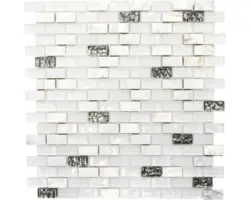 Glasmosaik mit Naturstein XCM B01S 30,0x28,5 cm weiß