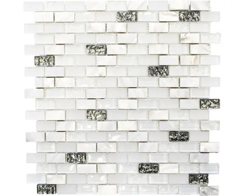 Glasmosaik mit Naturstein XCM B01S 30,0x28,5 cm weiß