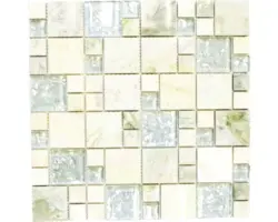 Glasmosaik mit Naturstein XCM MC639 30,0x30,0 cm grau beige
