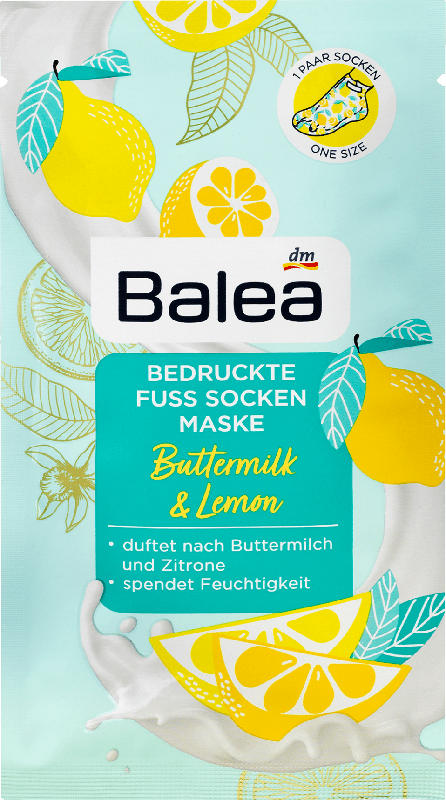 Balea Bedruckte Fuss Socken Maske Buttermilk & Lemon (1 Paar)