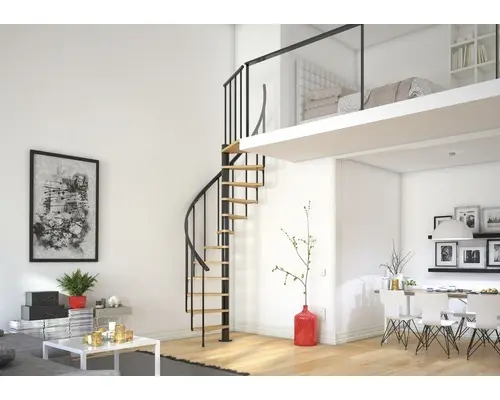 Pertura Spindeltreppe Arissa Buche Mutliplex Ø 140 cm Schwarz 11 Stufen 12 Steigungen