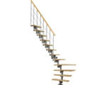 Hornbach Pertura Mittelholmtreppe Kolina Perlgrau 1/4 gewendelt unten links/rechts 76 cm Stabgeländer Buche Leimholz Lackiert 12 Stufen / 13 Steigungen