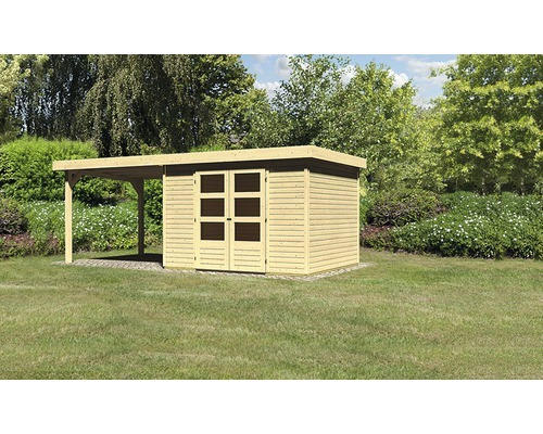 Gartenhaus Karibu Kodiak 5 inkl. Anbaudach 2,8 m 557x246 cm natur