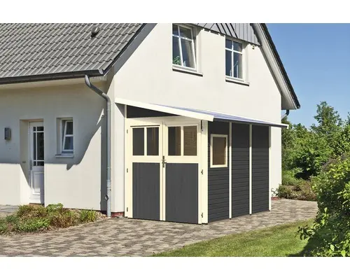 Gartenhaus Karibu Bernau inkl. Unterkonstruktion Fenster 181 x 268 cm terragrau