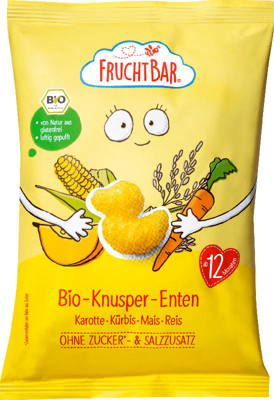 FruchtBar Bio-Knusper-Enten Karotte, Kürbis, Mais & Reis