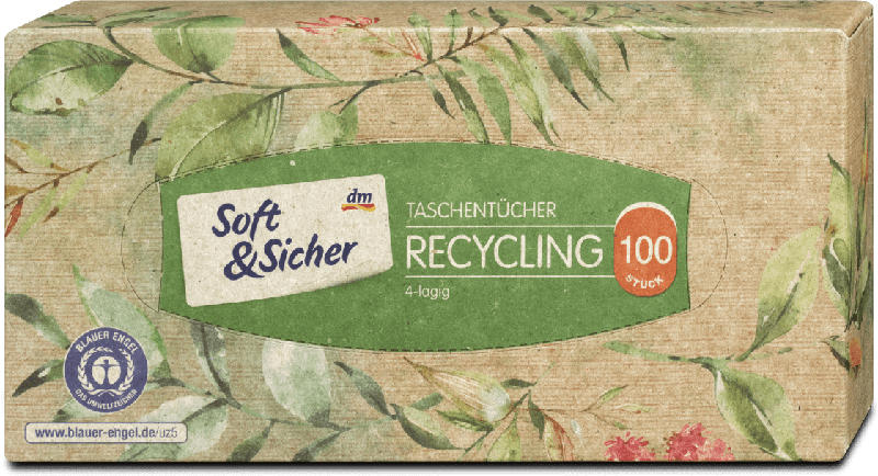 Soft&Sicher Taschentücher Box Recycling sortiert 4-lagig