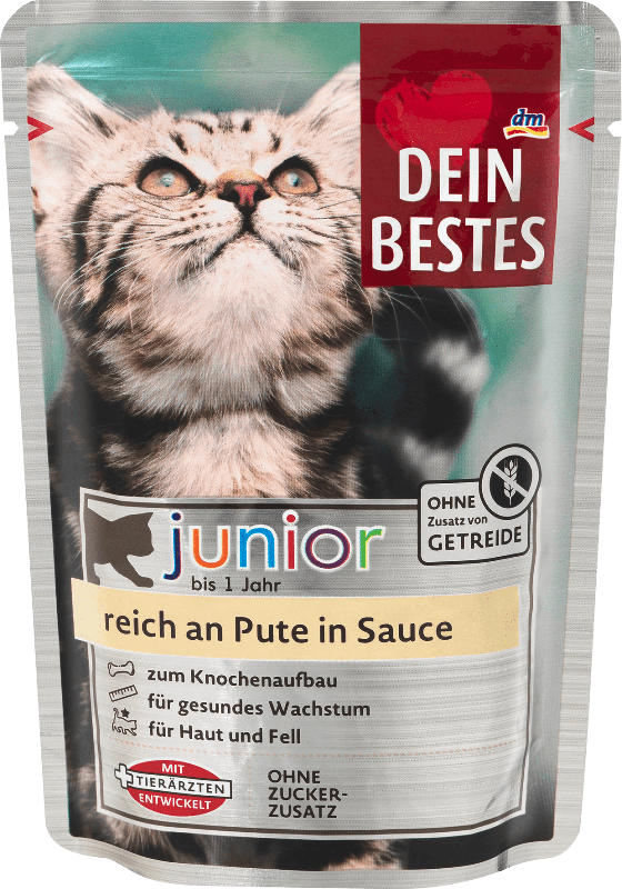 Dein Bestes junior Katzenfutter reich an Pute in Sauce
