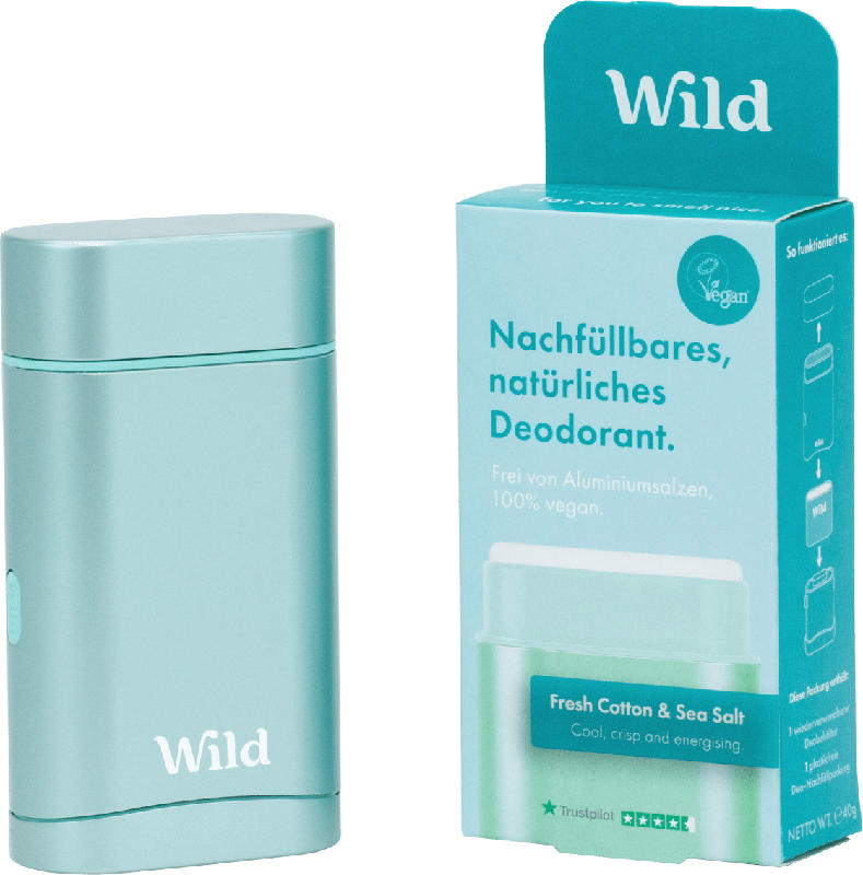 Wild Deodorant Deo-Stick nachfüllbar und natürlich Fresh Cotton und Sea Salt