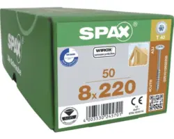 Spax Holzschraube Wirox Tellerkopf T40 Holz-Teilgewinde 8x220mm, Box 50 Stück