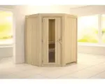 Hornbach Elementsauna Karibu Larina ohne Ofen und Dachkranz mit Holztüre und Isolierglas wärmegedämmt