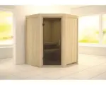 Hornbach Elementsauna Karibu Larina ohne Ofen und Dachkranz mit graphitfarbiger Ganzglastüre
