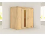 Hornbach Elementsauna Karibu Mariado ohne Ofen und Dachkranz mit Holztüre und Isolierglas wärmegedämmt