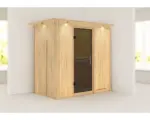 Hornbach Elementsauna Karibu Mariado ohne Ofen mit Dachkranz und graphitfarbiger Ganzglastüre
