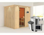 Hornbach Plug & Play Sauna Karibu Achat VIII inkl. 3,6 kW Ofen u.ext.Steuerung mit Dachkranz und bronzierter Ganzglastüre