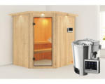 Hornbach Plug & Play Sauna Karibu Achat VII inkl. 3,6 kW Bio Ofen u.ext.Steuerung mit Dachkranz und bronzierter Ganzglastüre