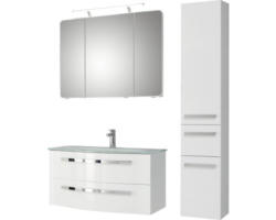 Badmöbel-Set Pelipal Xpressline 4005 Glas 168x132x49 cm Glaswaschbecken weiß hochglanz mit LED-Beleuchtung