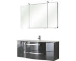 Hornbach Badmöbel-Set Pelipal Xpressline 4005 Glas 200x120x49 cm Glaswaschbecken grau hochglanz mit LED-Beleuchtung
