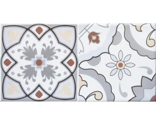 Steingut Dekorfliese Loft 10,0x20,0 cm grau beige weiß glänzend