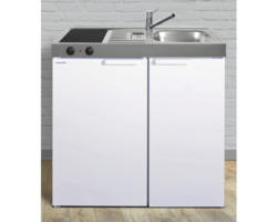 Miniküche Stengel Kitchenline MK90 90x60 cm Becken rechts weiß glänzend mit Gkaskeramikkochfeld