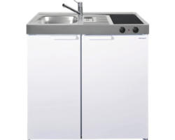 Miniküche Stengel Kitchenline MK90 90x60 cm Becken links weiß glänzend mit Gkaskeramikkochfeld