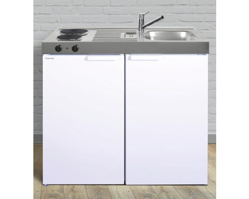 Miniküche Stengel Kitchenline MK100 100x60 cm Becken rechts weiß glänzend mit Kochfeld