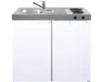 Hornbach Miniküche Stengel Kitchenline MK100 100x60 cm Becken links weiß glänzend mit Kochfeld