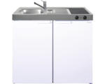 Hornbach Miniküche Stengel Kitchenline MK100 100x60 cm Becken links weiß glänzend mit Glaskeramikkochfeld