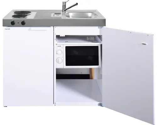 Miniküche Stengel Kitchenline MKM100 100x60 cm Becken rechts weiß glänzend mit Kochfeld