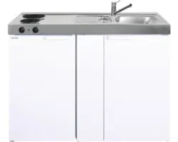 Miniküche Stengel Kitchenline MK120 120x60 cm Becken rechts weiß glänzend mit Kochfeld