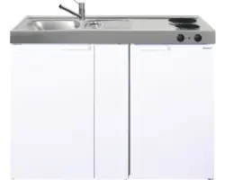 Miniküche Stengel Kitchenline MK120 120x60 cm Becken links weiß glänzend mit Kochfeld