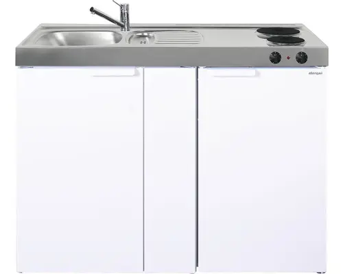 Miniküche Stengel Kitchenline MK120 120x60 cm Becken links weiß glänzend mit Kochfeld