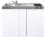 Hornbach Miniküche Stengel Kitchenline MK120 120x60 cm Becken links weiß glänzend mit Glaskeramikkochfeld
